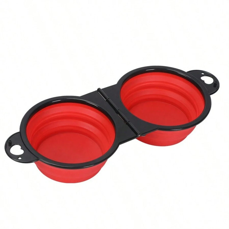1-piece 2-in-1 Foldable Dual Bowl Feeding Bowl Portable Outdoor