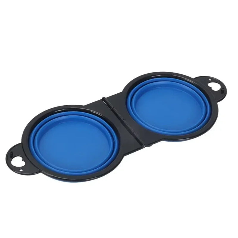 1-piece 2-in-1 Foldable Dual Bowl Feeding Bowl Portable Outdoor