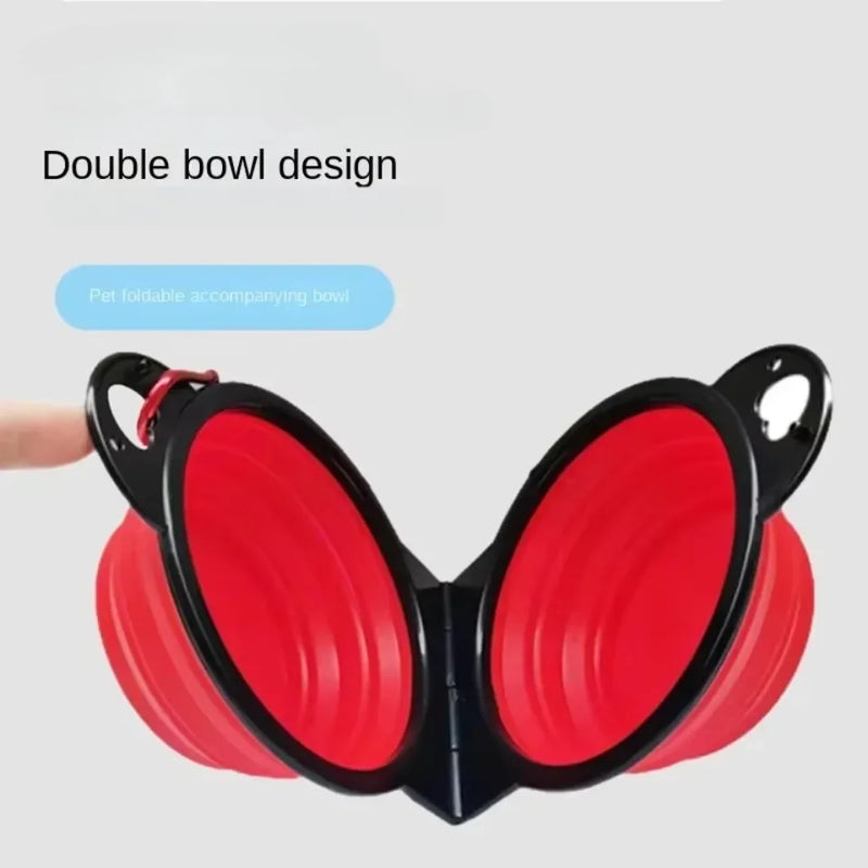 1-piece 2-in-1 Foldable Dual Bowl Feeding Bowl Portable Outdoor