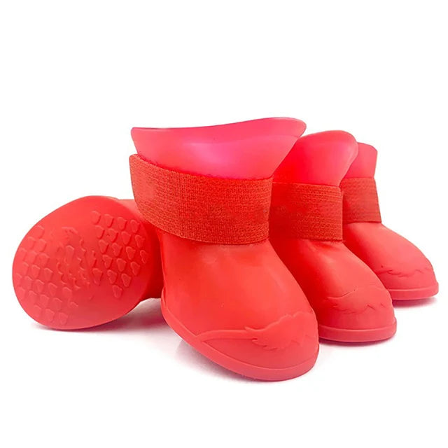 4Pcs Pet WaterProof Rainshoe Anti-slip Rubber Boot