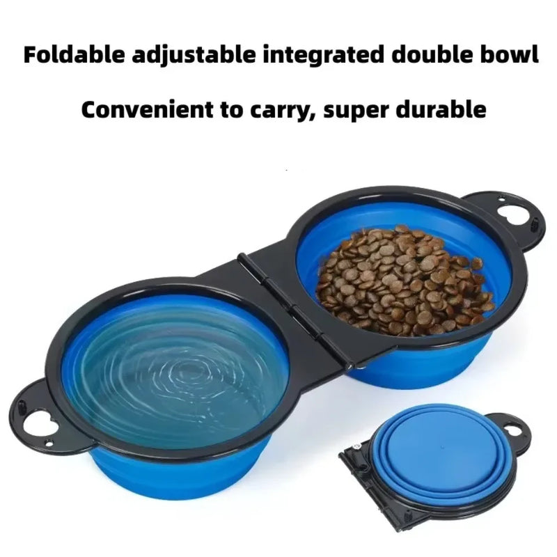1-piece 2-in-1 Foldable Dual Bowl Feeding Bowl Portable Outdoor
