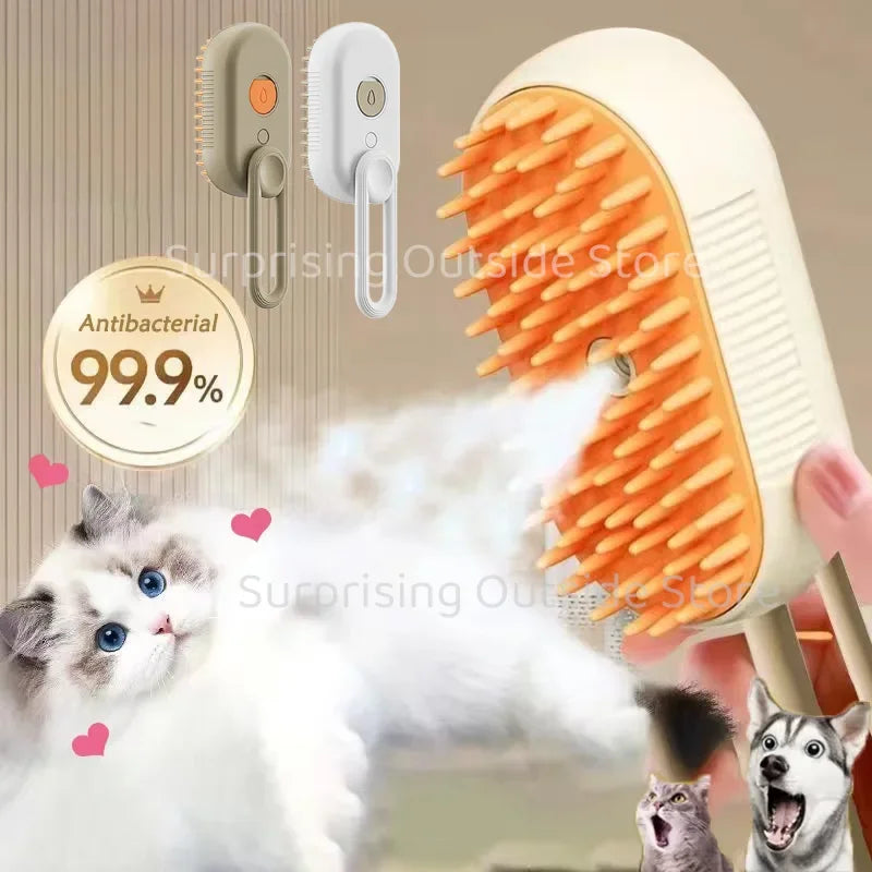 Pet Spray Massage Brush 3 in 1 One Button Steam Spray