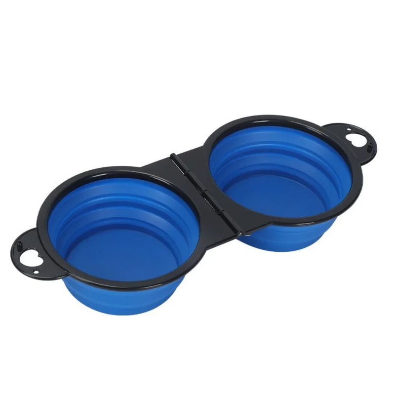 1-piece 2-in-1 Foldable Dual Bowl Feeding Bowl Portable Outdoor